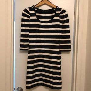 black and cream stripe 3/4 dress